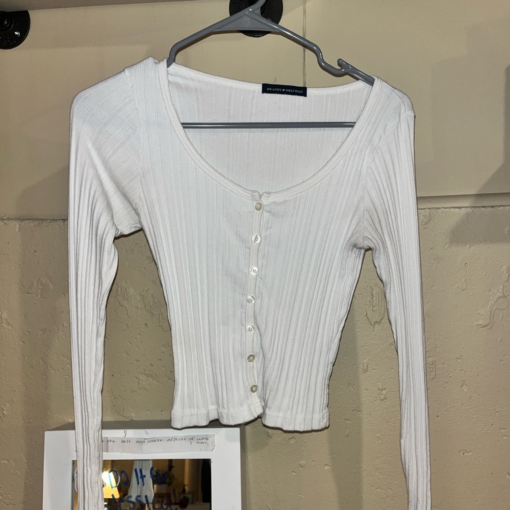 White Ribbed Brandy Melville Button-Up Cardigan